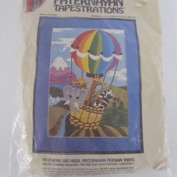 Vintage Needlepoint Kit Animals Hot Air Balloon Paternayan Embroidery Tapestry - Picture 5 of 10